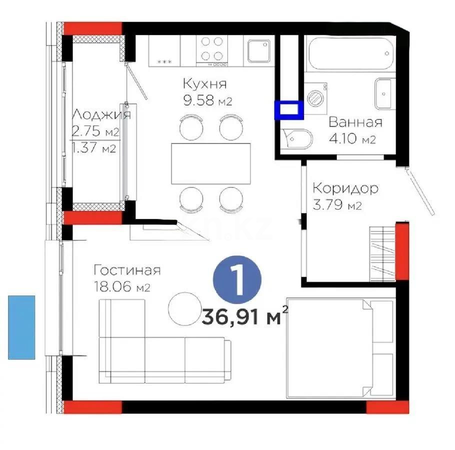 Продажа 1-комнатной квартиры, 37 м² в Астане