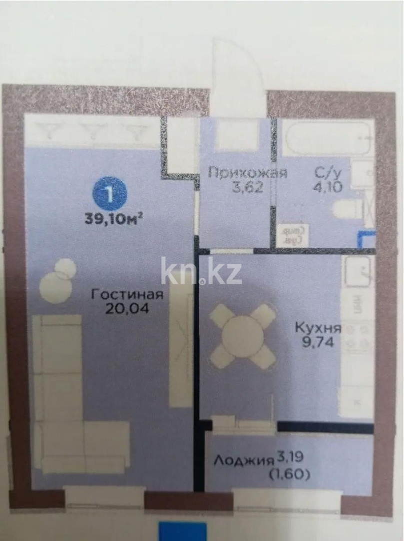 Продажа 1-комнатной квартиры, 39.1 м² - Продажа однокомнатных квартир в кирпичном доме в Астане - страница 4 фото 1 из 1