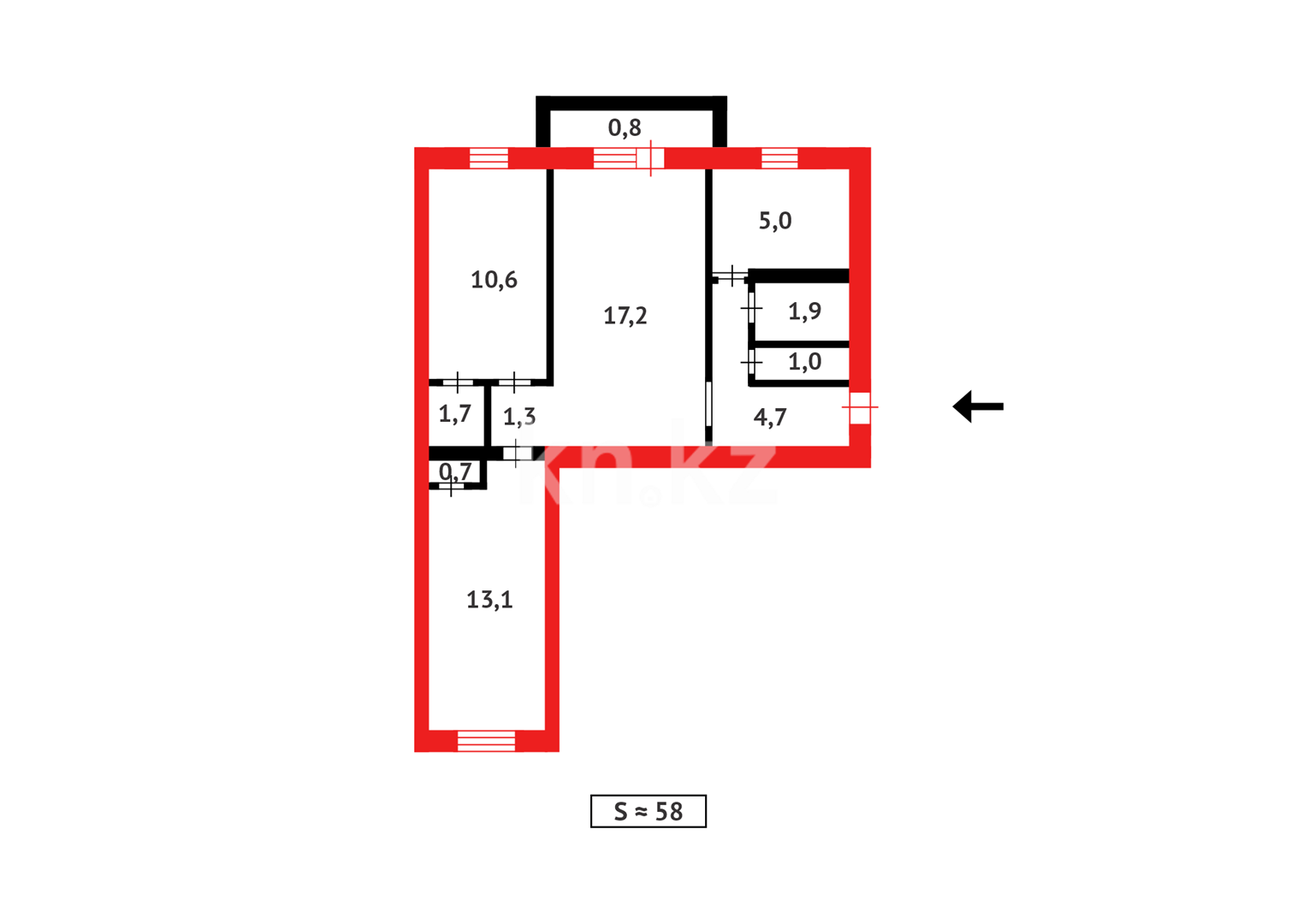 Продажа 3-комнатной квартиры, 58 м², пр. Республики - Продажа квартир в Темиртау фото 17 из 17