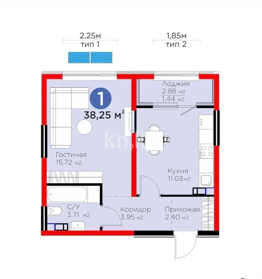 Продажа 1-комнатной квартиры, 38.25 м² в Алматы