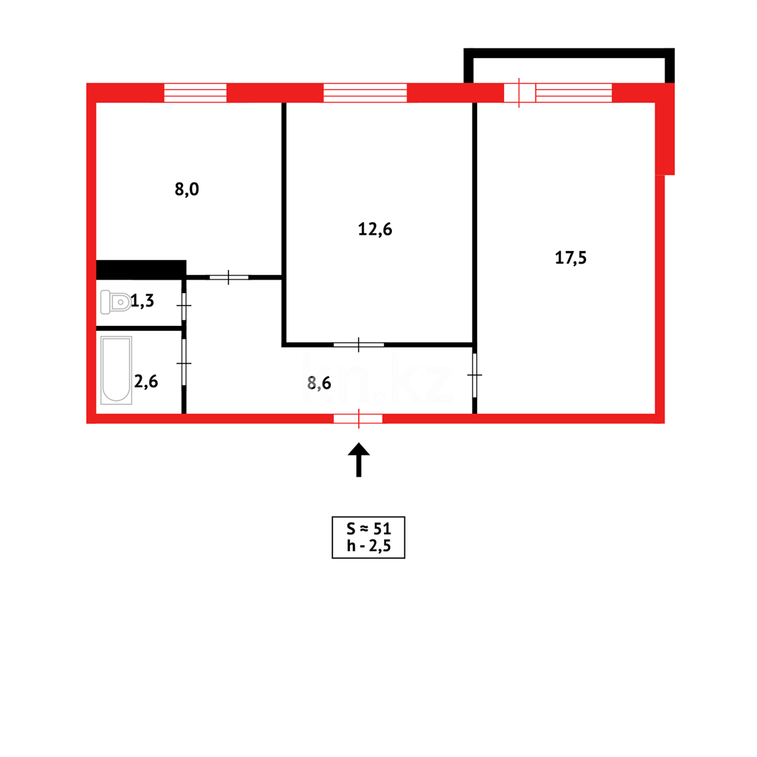 Продажа 2-комнатной квартиры, 51 м², мкр-н 8-й - Продажа квартир в Темиртау фото 16 из 16