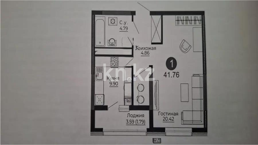 Продажа 1-комнатной квартиры, 41.76 м², ул. Е-429, дом  14 - Продажа квартир в Казахстане фото 1 из 1