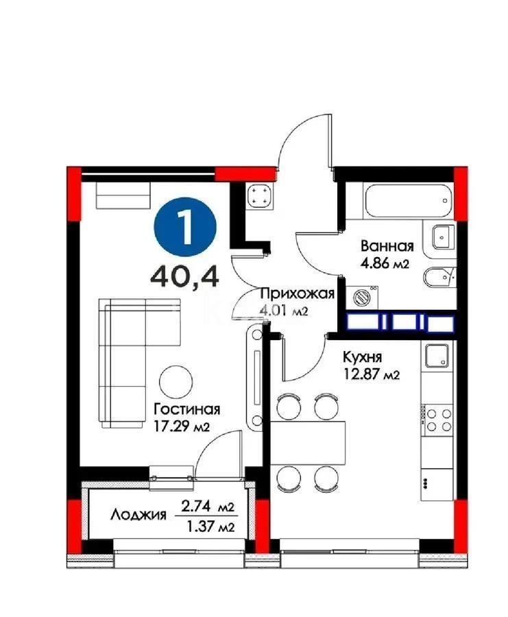 Продажа 1-комнатной квартиры, 40.4 м² - Продажа квартир в Астане в р-не Нура - страница 9 фото 1 из 1