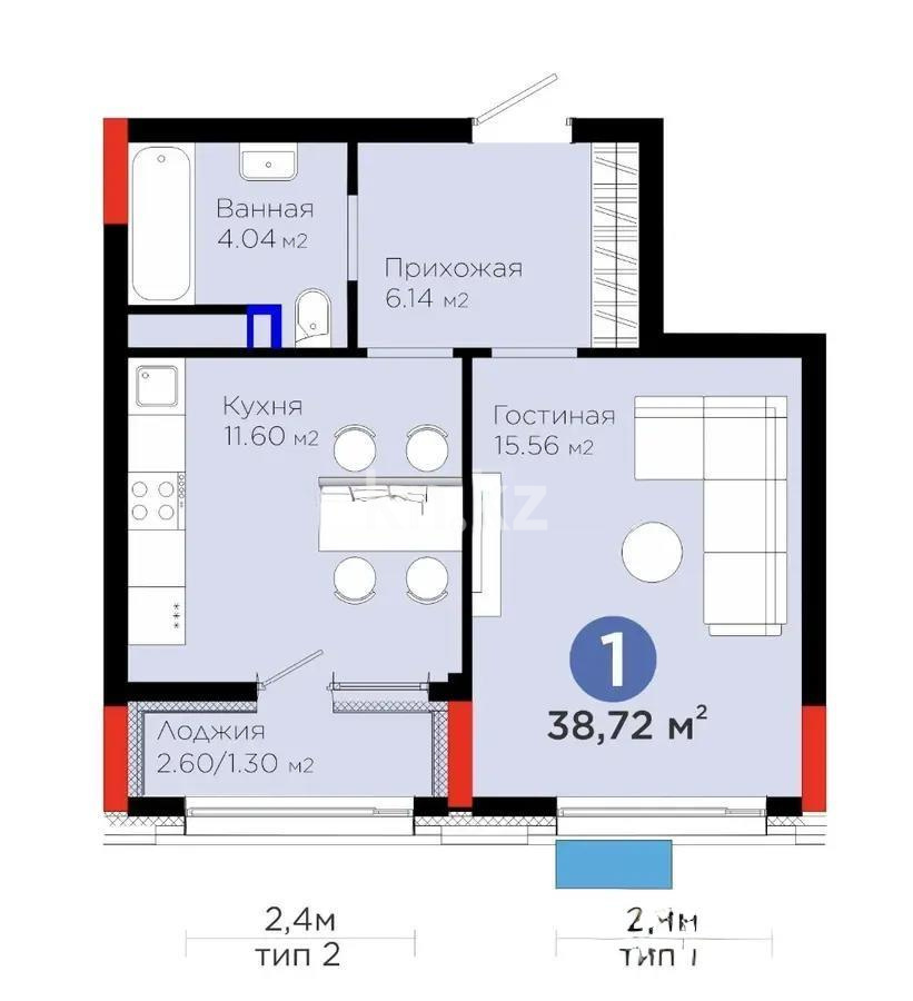 Продажа 1-комнатной квартиры, 39 м² в Астане - фото 2