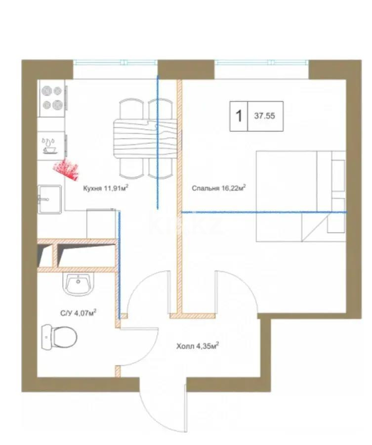 Продажа 1-комнатной квартиры, 38 м², ул. Си Синхая, дом  17 - Продажа  однокомнатных квартир в новостройках Алматы с фото фото 1 из 1