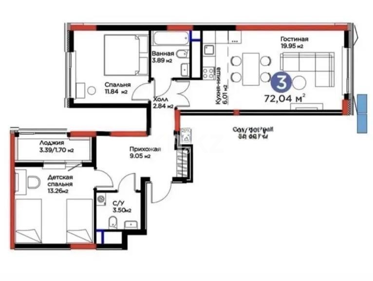 Продажа 3-комнатной квартиры, 72 м² - Продажа трехкомнатных квартир в р-не Есиль Астаны фото 1 из 1