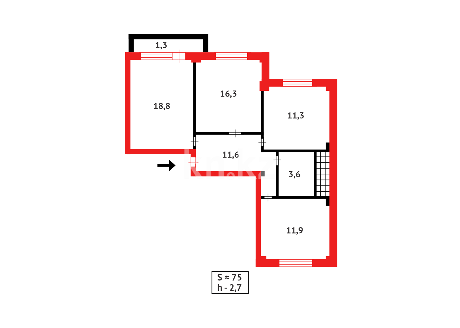 Продажа 3-комнатной квартиры, 74 м², мкр-н Голубые Пруды, дом  5/5 - Продажа  трехкомнатных квартир в Караганде фото 16 из 16