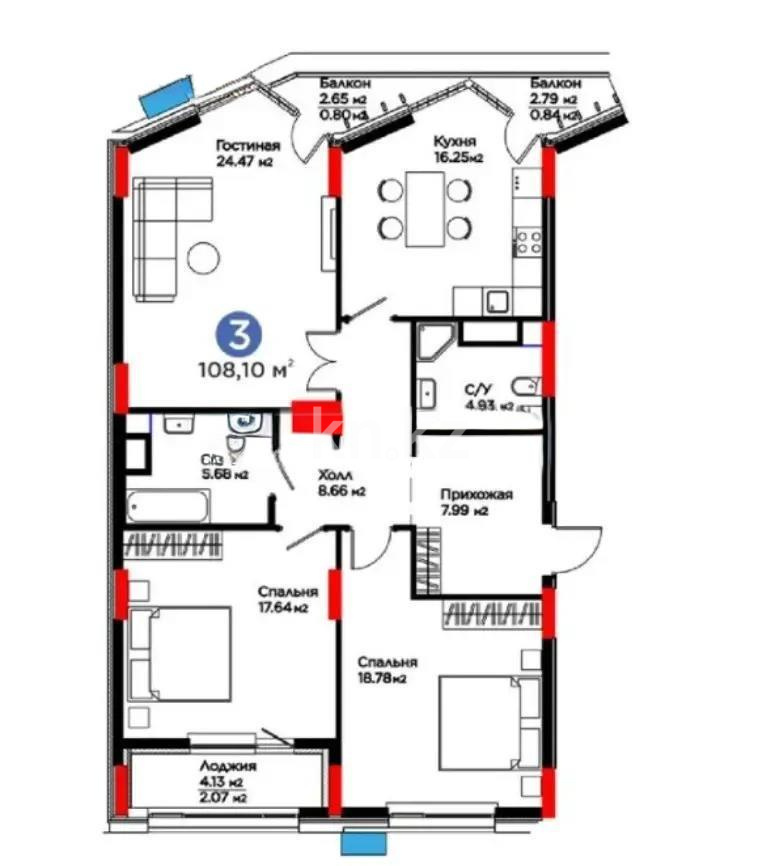 Продажа 3-комнатной квартиры, 108 м² в Астане