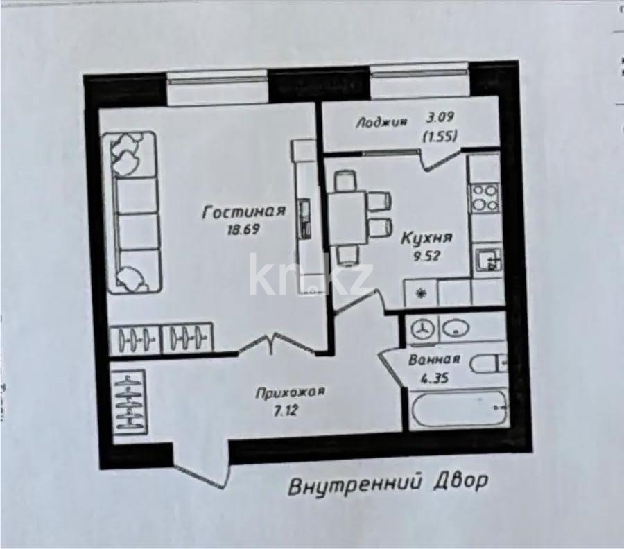 Продажа 1-комнатной квартиры, 41.23 м² в Астане