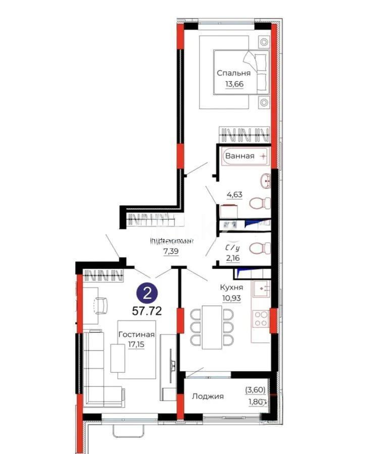 Продажа 2-комнатной квартиры, 57.7 м², ул. Казыбек би, дом  41/1 - Продажа квартир в Казахстане фото 1 из 1