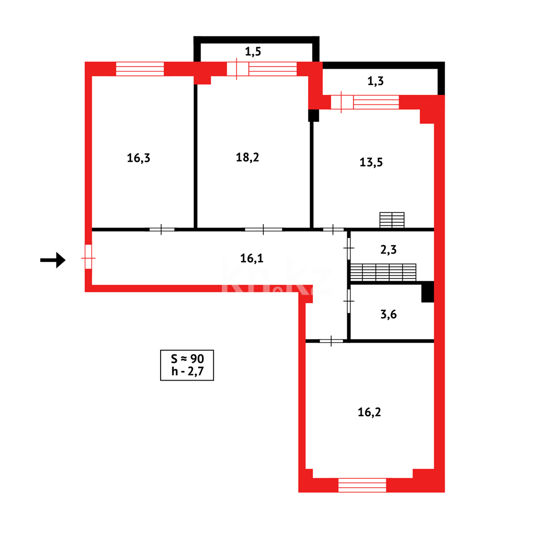 Продажа 3-комнатной квартиры, 87 м², пр. Шахтеров - Продажа  трехкомнатных квартир в Караганде фото 13 из 13