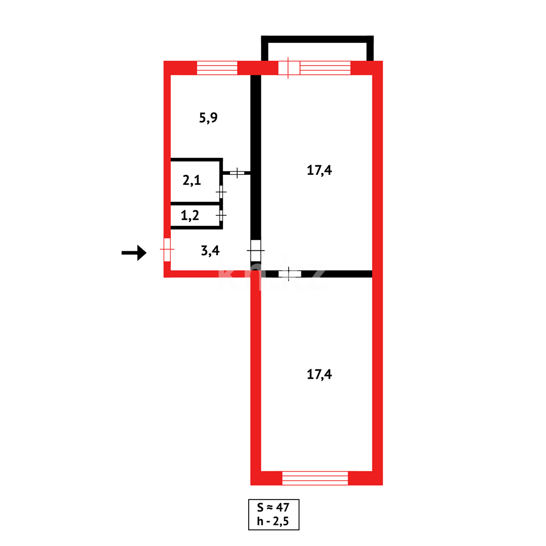 Продажа 2-комнатной квартиры, 47 м², 29А квартал - Продажа  двухкомнатных квартир в Абае фото 6 из 6