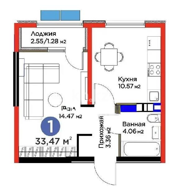 Продажа 1-комнатной квартиры, 33.47 м², мкр. Гажайып, дом  11/15а - Продажа квартир в Алматы фото 1 из 1