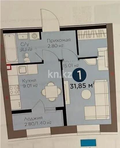 Продажа 1-комнатной квартиры, 32 м² в Астане