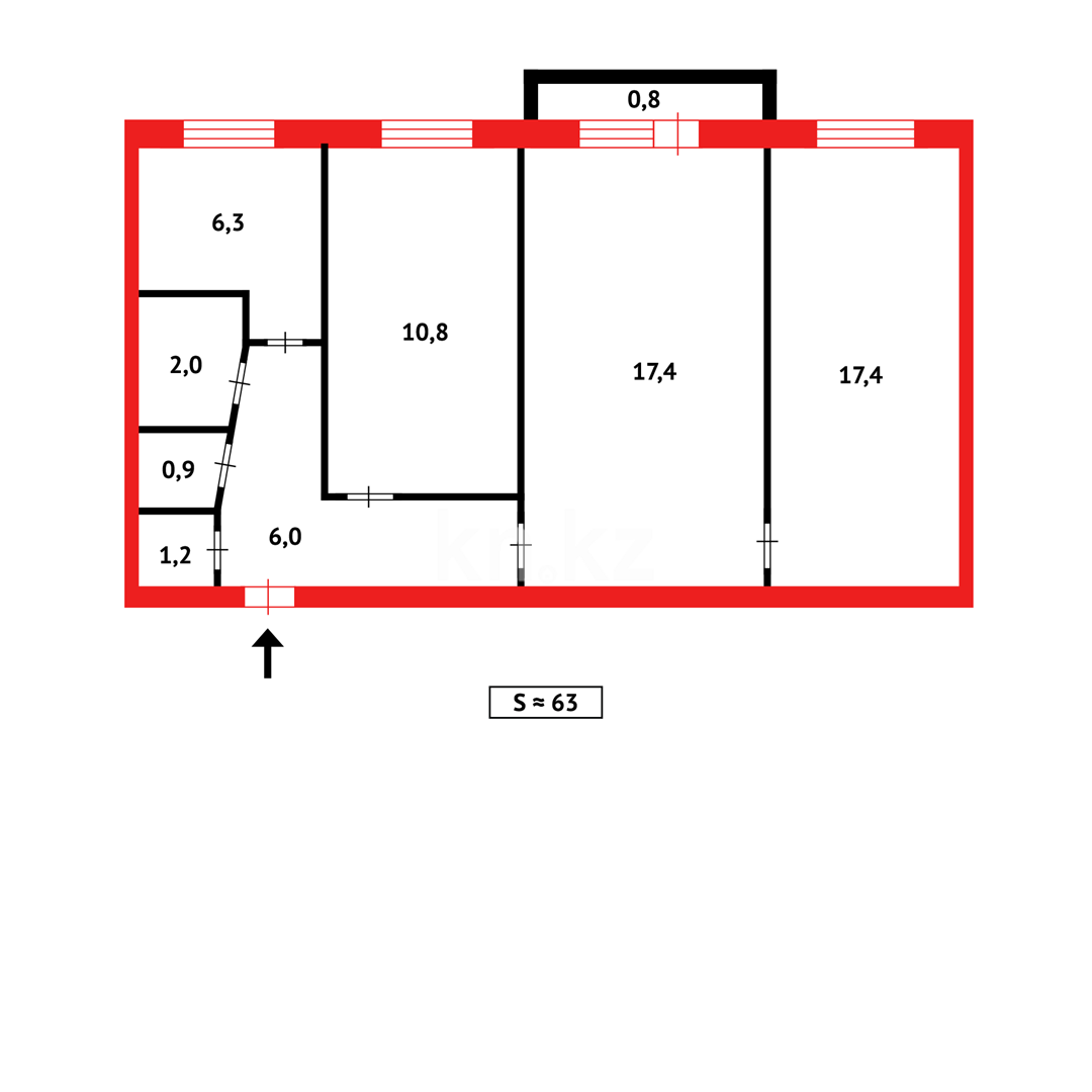 Продажа 3-комнатной квартиры, 61 м², мкр-н Восток-1 - Продажа  трехкомнатных квартир в Караганде фото 19 из 19
