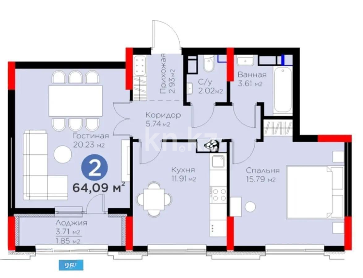 Продажа 2-комнатной квартиры, 64 м², ул. Рыскулова, дом  9 стр в Астане - фото 4