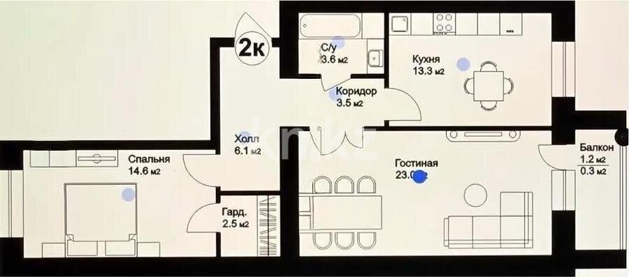 Продажа 2-комнатной квартиры, 67.8 м² в Астане