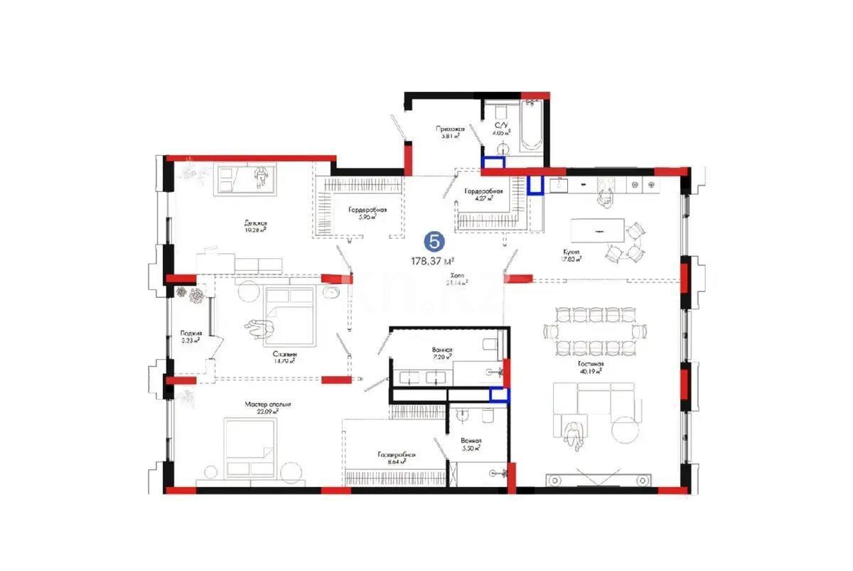 Продажа 4-комнатной квартиры, 178.37 м², пер. Тасшокы, дом  4 - Продажа  четырехкомнатных квартир в Астане без посредников с фото фото 1 из 1