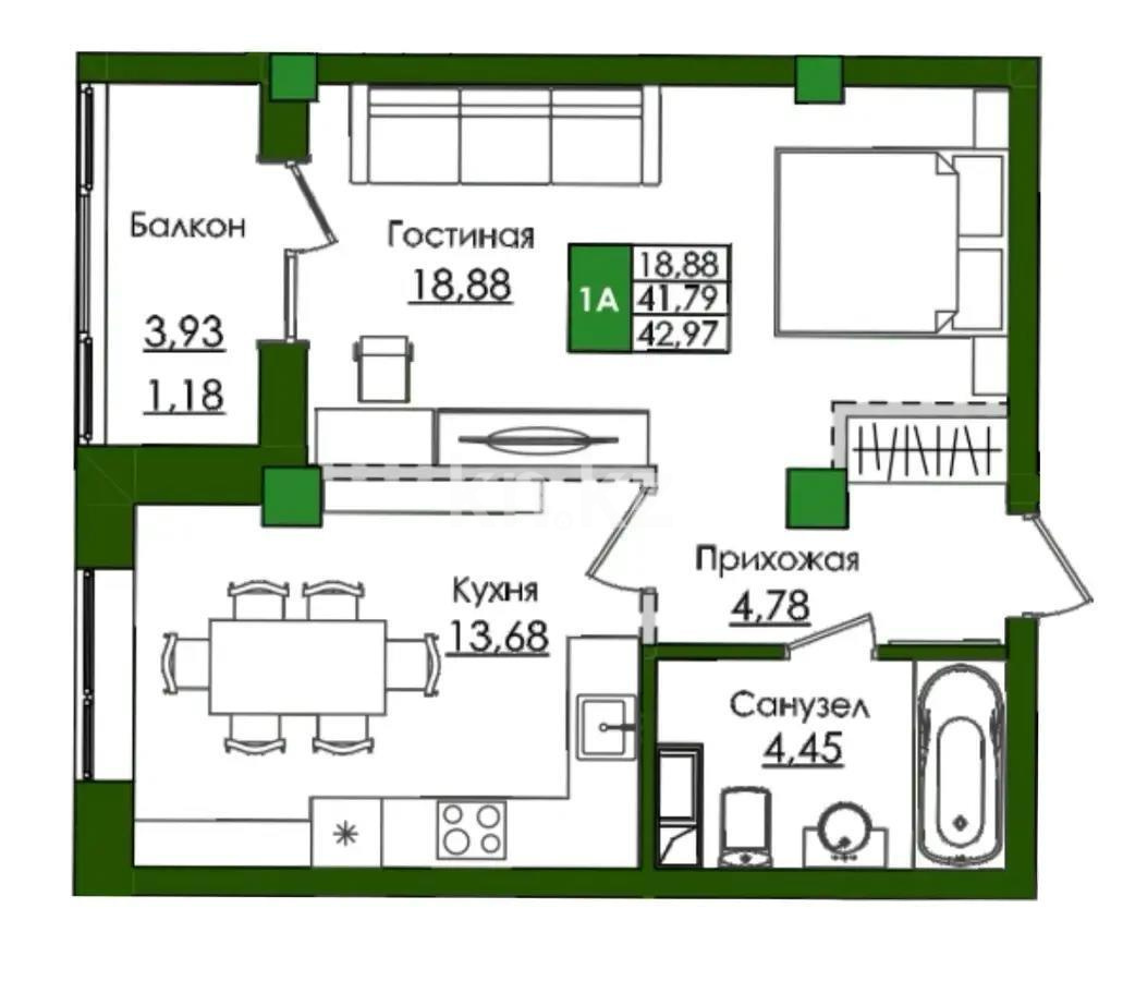 Продажа 1-комнатной квартиры, 44 м², ул. Е-779, дом  32 - Продажа  однокомнатных квартир в новостройках Астаны фото 1 из 1