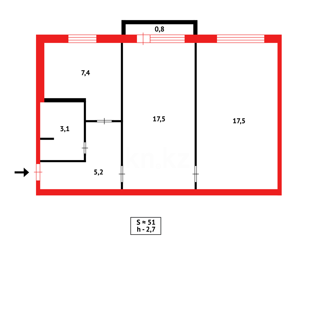 Продажа 2-комнатной квартиры, 51 м², ул. Карбышева в Караганде - фото 13