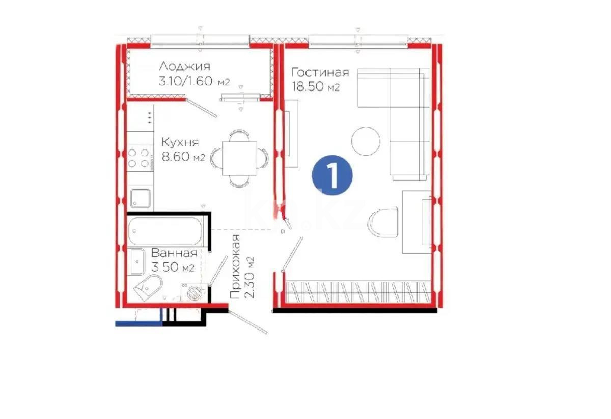 Продажа 2-комнатной квартиры, 35 м², ул. Е-103, дом  5а - Продажа  двухкомнатных квартир в Астане с фото фото 6 из 6