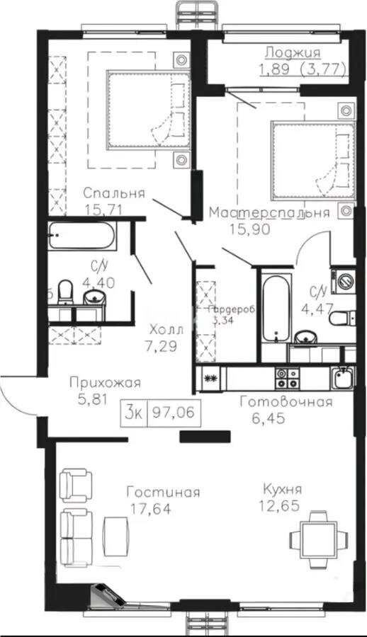 Продажа 3-комнатной квартиры, 95 м² в Астане