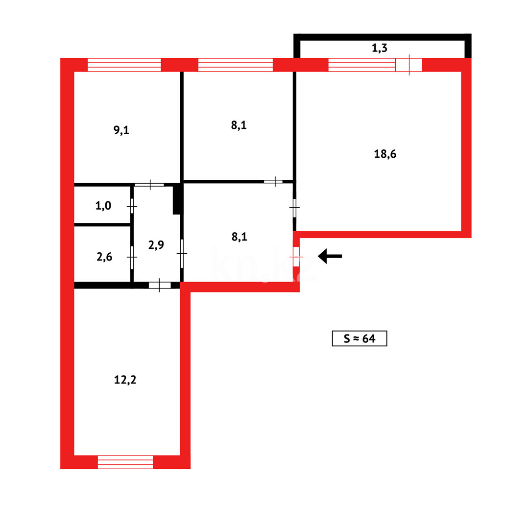 Продажа 3-комнатной квартиры, 63 м², ул. Таттимбета в Караганде - фото 12