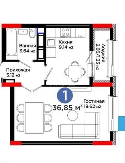 Продажа 1-комнатной квартиры, 37 м² - Продажа однокомнатных квартир в блочном доме в Астане - страница 3 фото 1 из 1