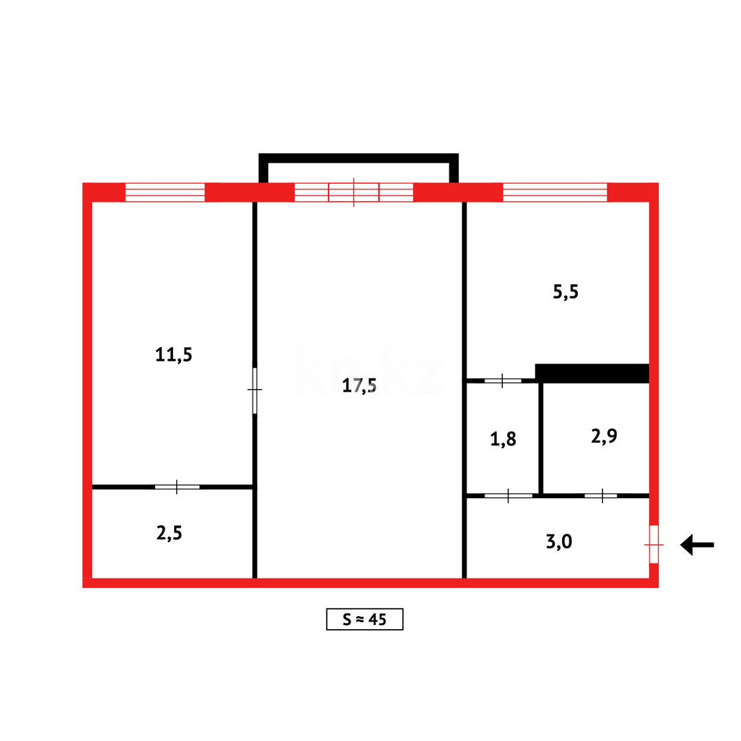 Продажа 2-комнатной квартиры, 44 м², ул. Ерубаева в Караганде - фото 18