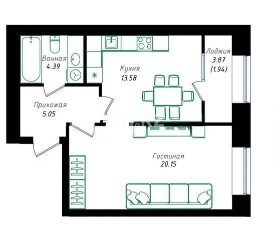 Продажа 1-комнатной квартиры, 45.11 м² - Недвижимость в Астане фото 1 из 1