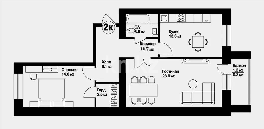 Продажа 2-комнатной квартиры, 67.8 м², ул. Молдагалиева, дом  1 стр в Астане
