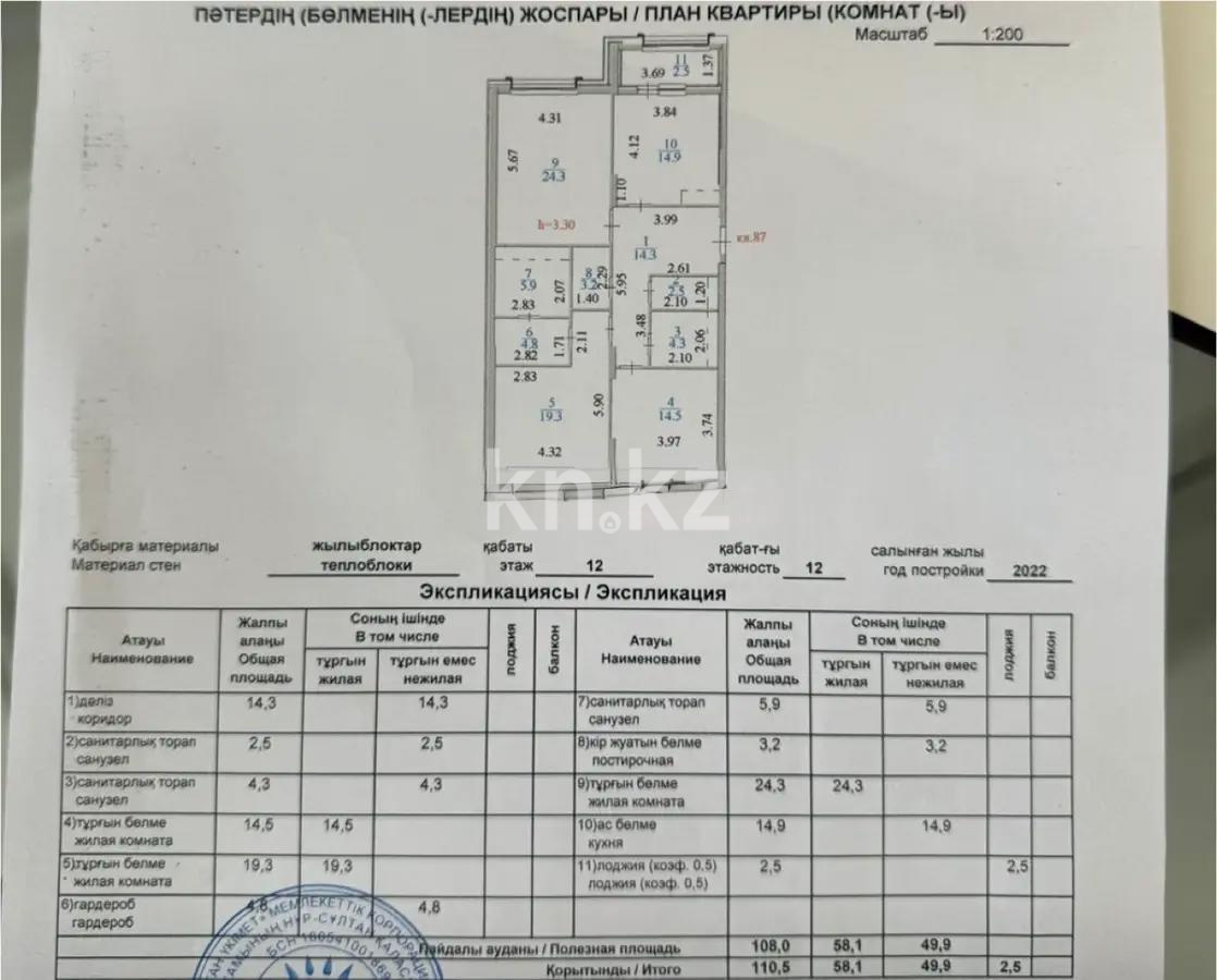 Продажа 3-комнатной квартиры, 110.5 м², ул. Калдаякова, дом  8 - Продажа  трехкомнатных квартир в новостройках Астаны без посредников фото 1 из 1