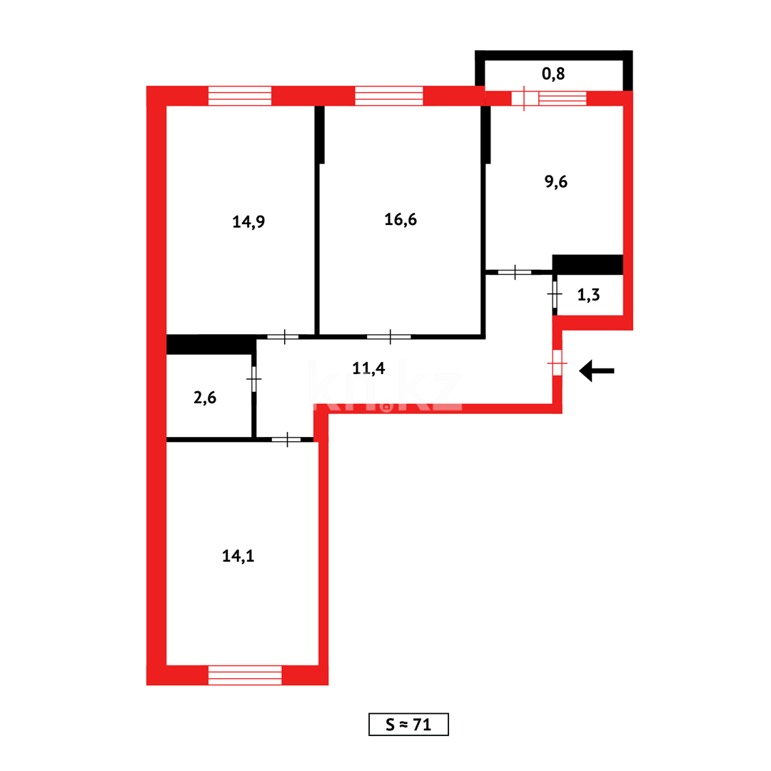 Продажа 3-комнатной квартиры, 71.3 м², ул. Мухамедханова в Астане - фото 9