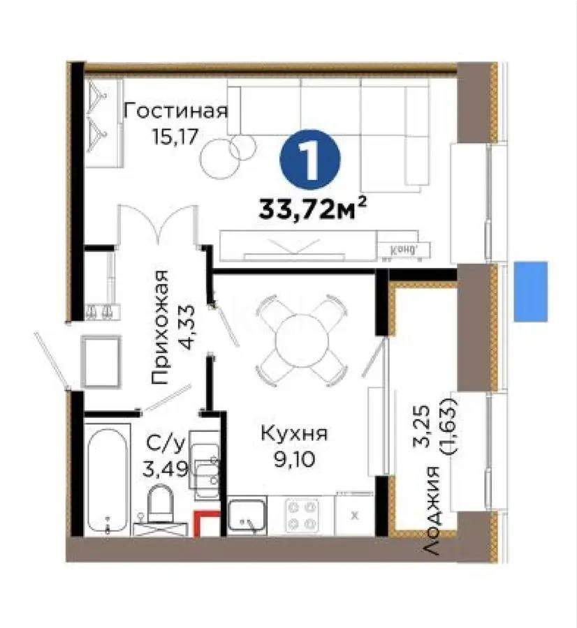 Продажа 1-комнатной квартиры, 34 м² в Астане