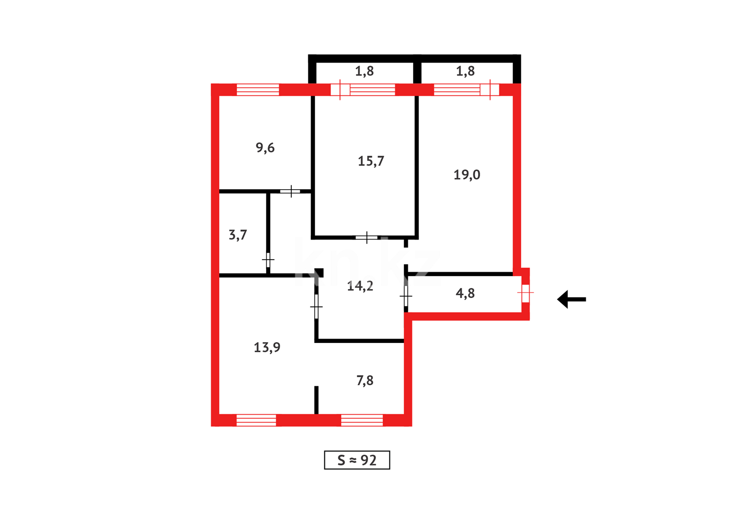 Продажа 4-комнатной квартиры, 92 м², ул. Торайгырова - Продажа  четырехкомнатных квартир в Астане с фото фото 12 из 12