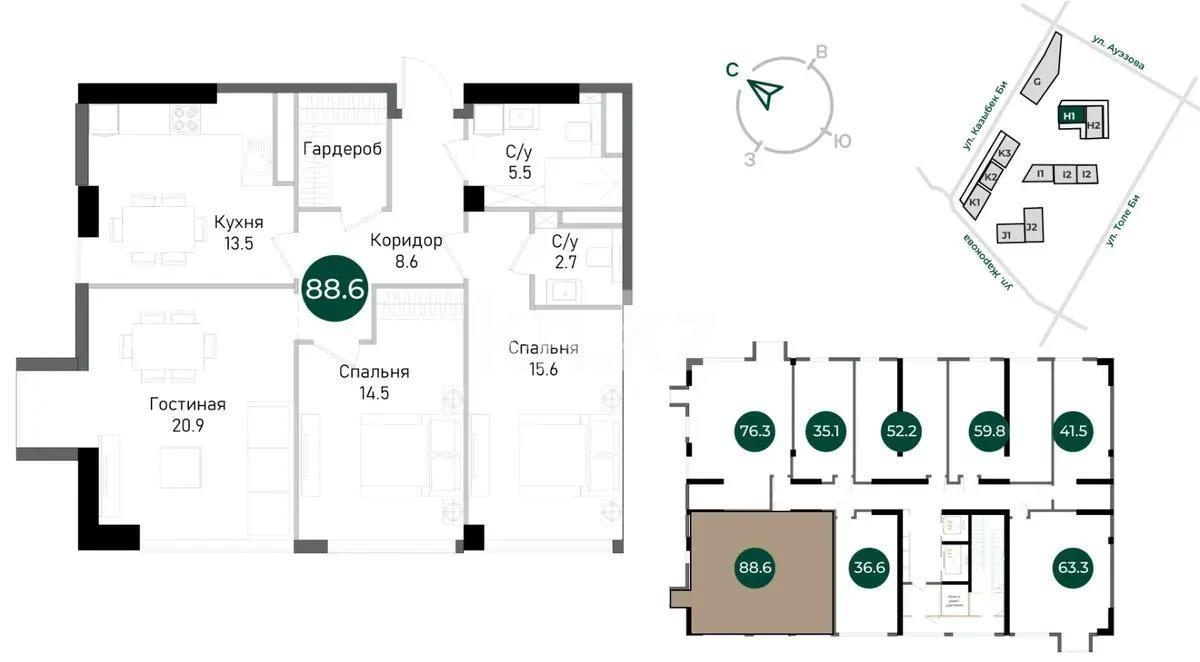 Продажа 3-комнатной квартиры, 88.6 м², ул. Ауэзова, дом  3/2 стр - Продажа квартир в новостройках Алматы без посредников фото 1 из 1
