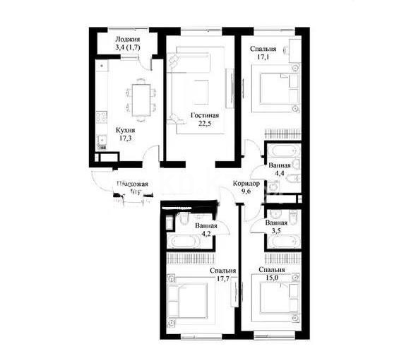 Продажа 4-комнатной квартиры, 117 м² - Продажа четырехкомнатных квартир от собственников в Алматы - страница 2 фото 1 из 1