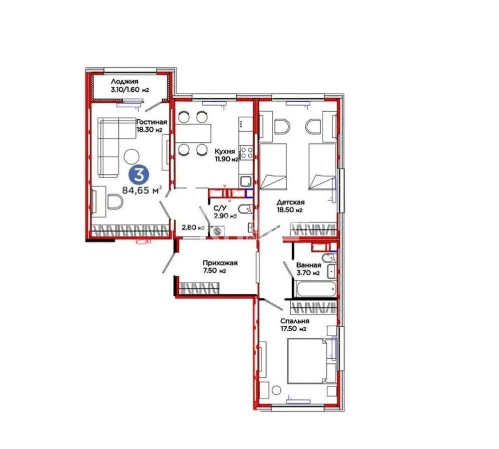 Продажа 3-комнатной квартиры, 85 м², ул. С-902, дом  8 в Астане