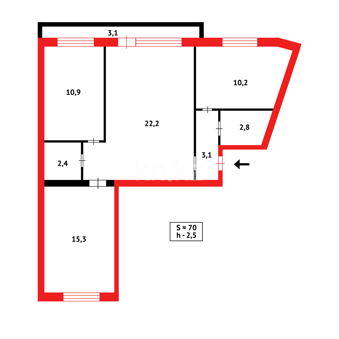 Продажа 3-комнатной квартиры, 70 м², пр. Республики в Караганде - фото 22