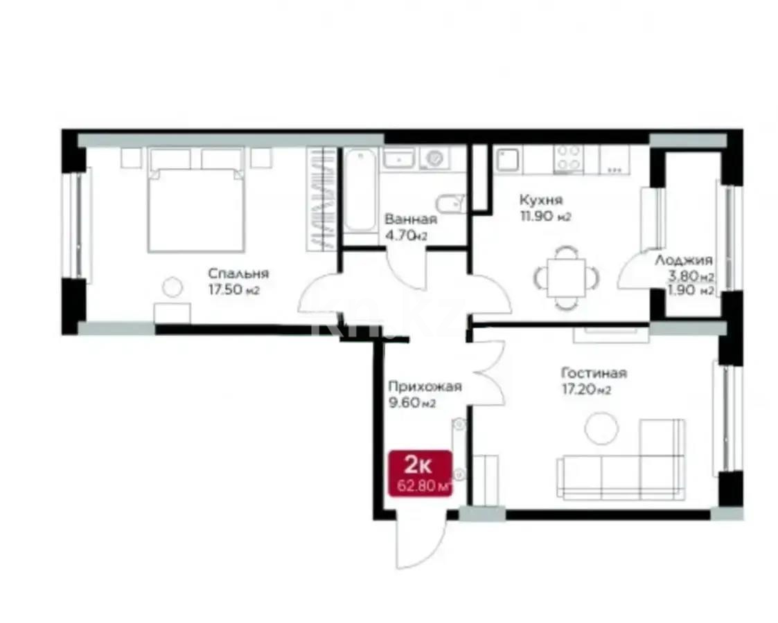 Продажа 2-комнатной квартиры, 62.8 м² в Астане - фото 3