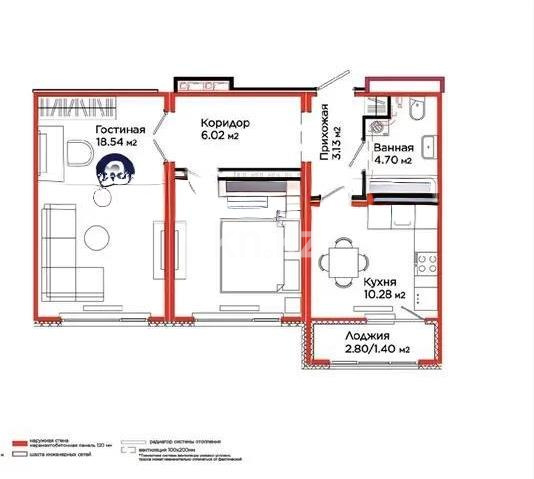 Продажа 2-комнатной квартиры, 56.35 м² - Продажа двухкомнатных квартир в р-не Есиль Астаны фото 1 из 1