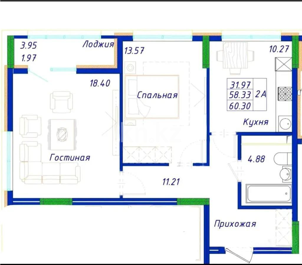 Продажа 2-комнатной квартиры, 60.3 м², ул. Байтурсынова, дом  16 стр - Продажа квартир в новостройках Астаны без посредников с фото фото 1 из 1