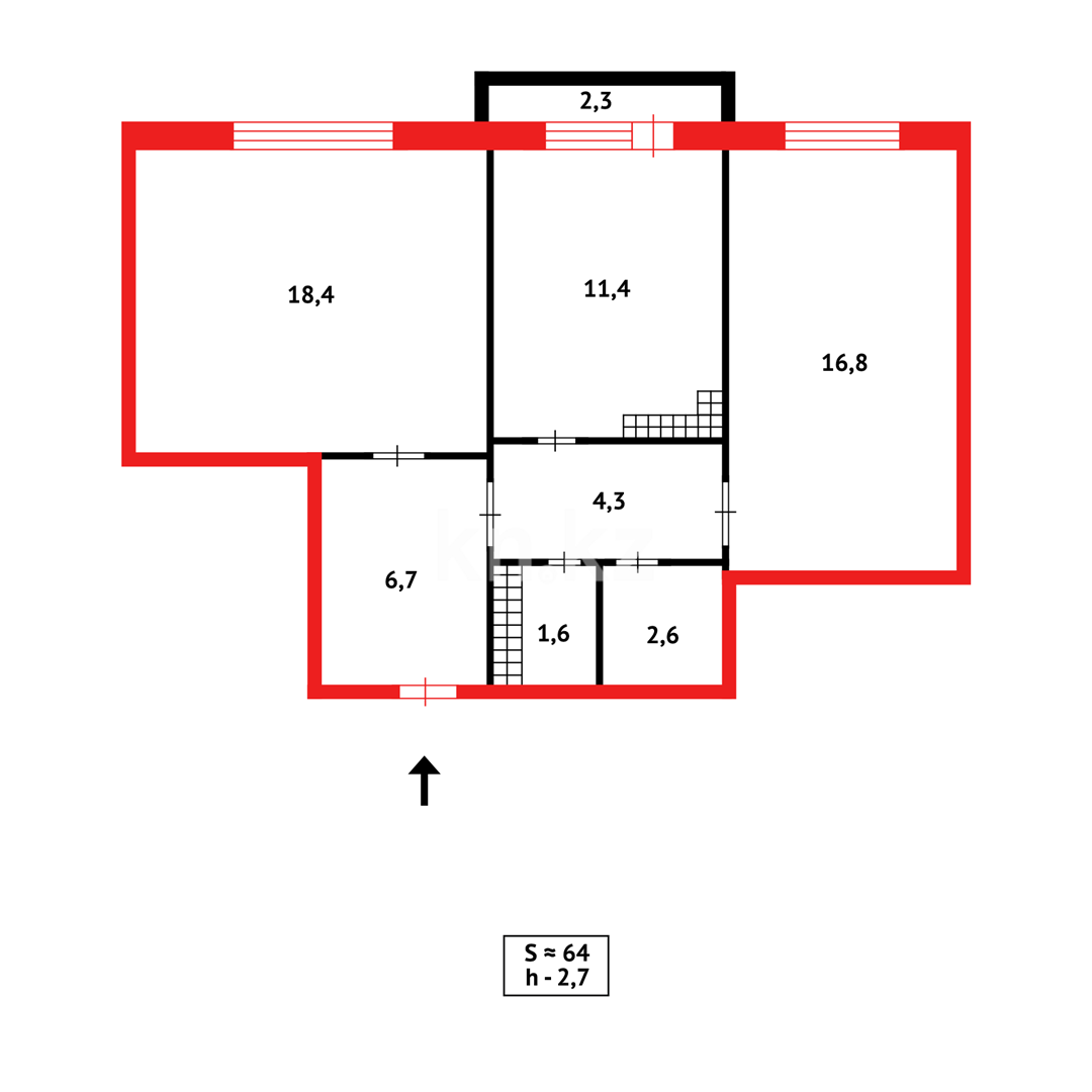 Продажа 2-комнатной квартиры, 65 м², пр. Шахтеров - Продажа  двухкомнатных квартир в Караганде фото 6 из 6