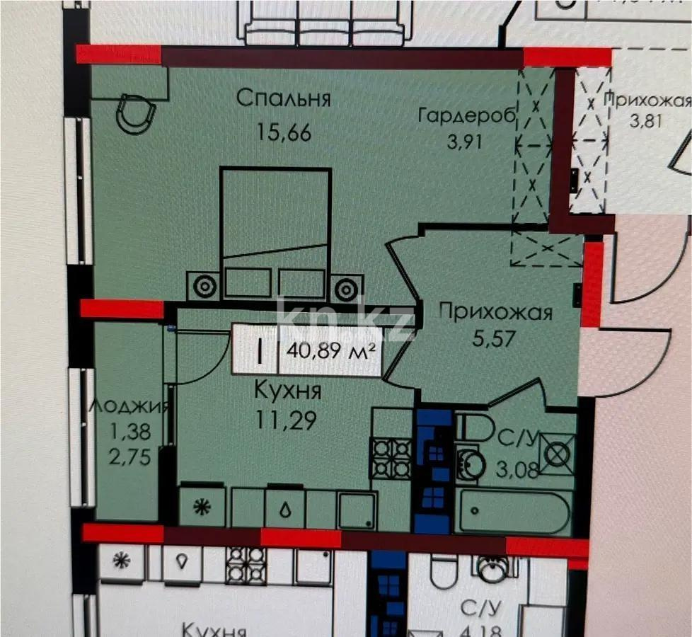 Продажа 1-комнатной квартиры, 40.89 м², пр. Улы Дала, дом  27/1 - Продажа квартир в новостройках Астаны с фото фото 1 из 1