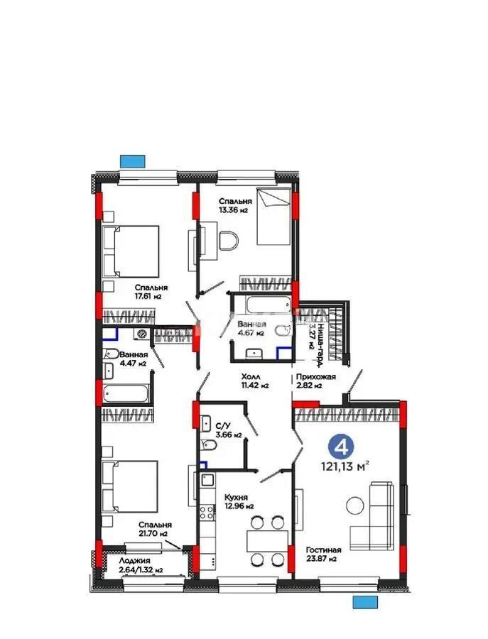 Продажа 4-комнатной квартиры, 121.13 м² - Продажа недвижимости в Казахстане фото 3 из 3