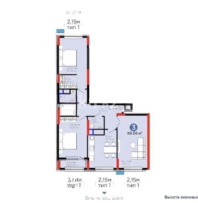 Продажа 3-комнатной квартиры, 90 м², ул. Рыскулова, дом  18/1 в Астане