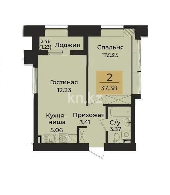 Продажа 1-комнатной квартиры, 37.38 м² в Астане