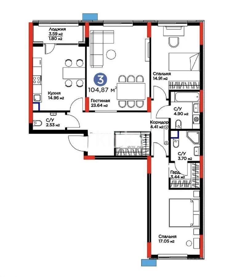 Продажа 3-комнатной квартиры, 105 м², ул. Е-900, дом  4 в Астане - фото 6
