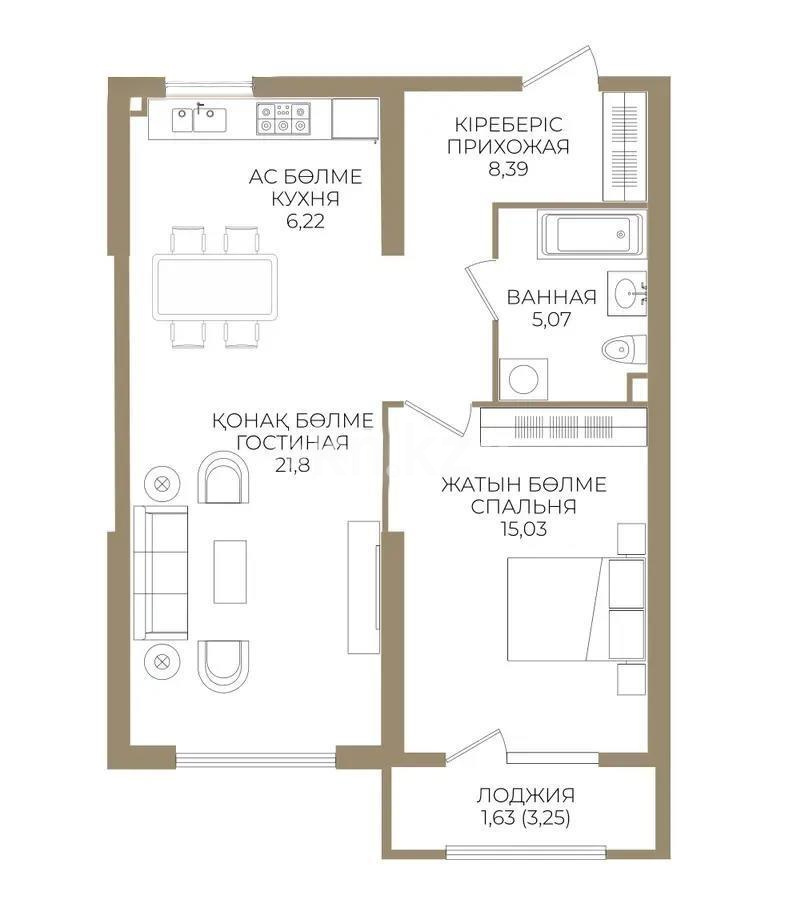 Продажа 2-комнатной квартиры, 59.68 м² в Алматы
