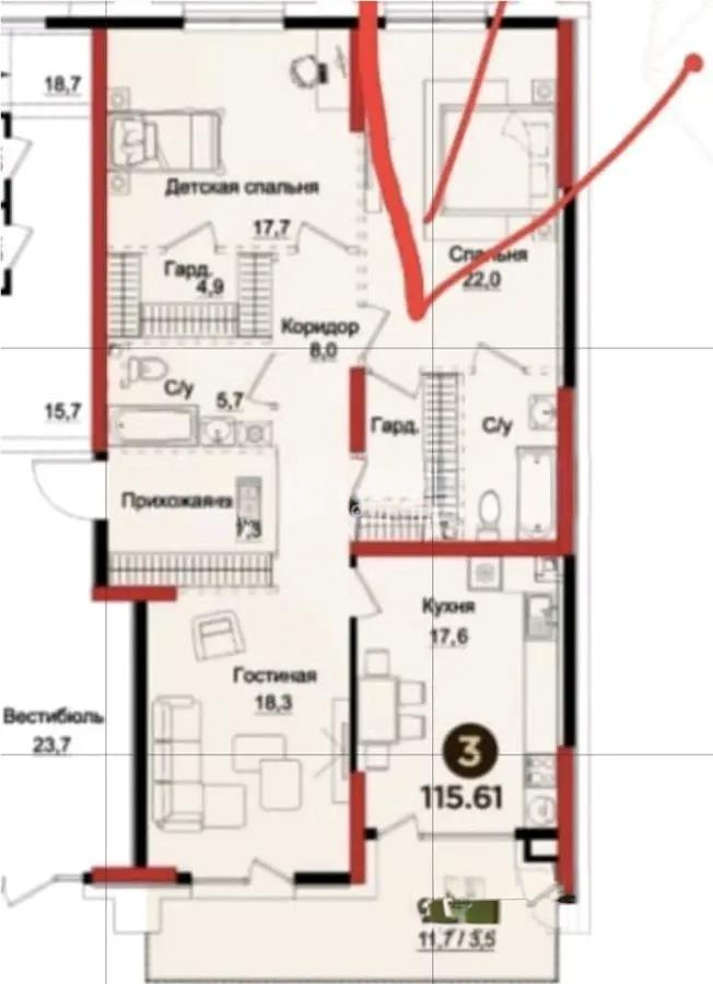 Продажа 3-комнатной квартиры, 115.61 м², ул. Каппарова, дом  7 - Продажа  трехкомнатных квартир в новостройках Алматы фото 1 из 1